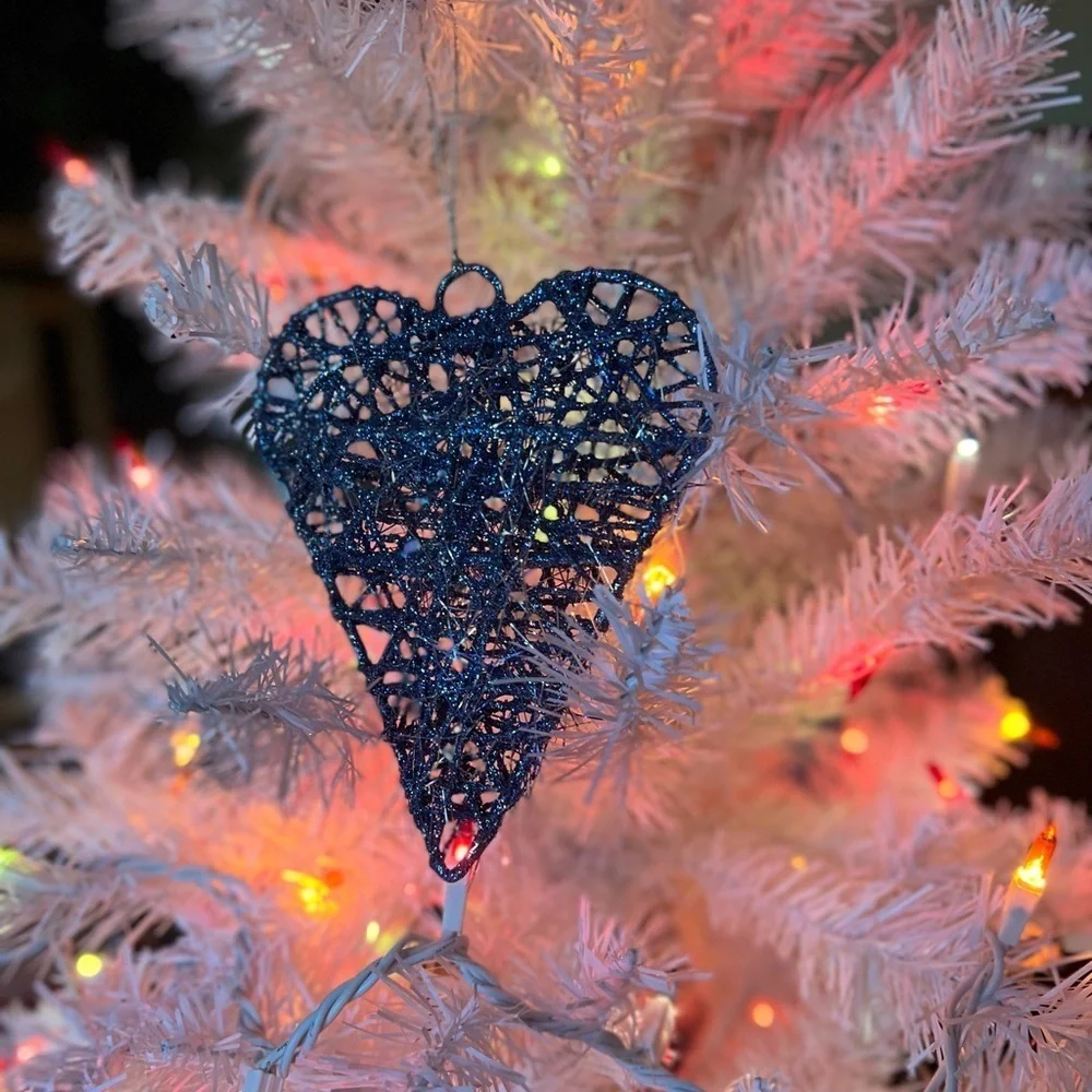Large Blue Silver Heart Christmas Ornament